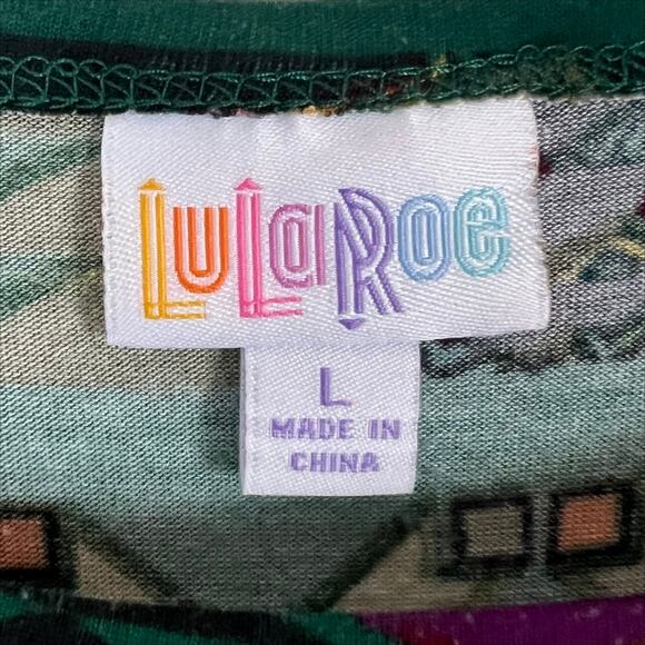 Lularoe Green Aztec Tribal Print High Low Carly Dress Size Large - Picture 4 of 5